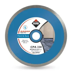 Диск Rubi диамантен за мокро рязане на гранитогрес и твърди материали 250x25.4x2.2 мм, 7 мм, Continuous CPA Диск Rubi диамантен за мокро рязане на гранитогрес и твърди материали 250x25.4x2.2 мм, 7 мм, Continuous CPA