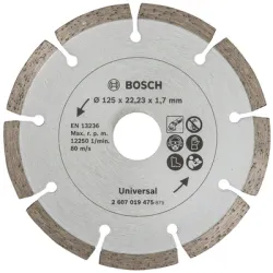 Диск Bosch диамантен за сухо рязане универсален 125x22.23x2 мм, 7 мм, Universal Диск Bosch диамантен за сухо рязане универсален 125x22.23x2 мм, 7 мм, Universal