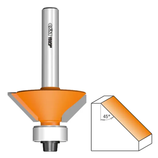 Фрезер CMT за дърво профилен за скосяване, с лагер ф 65х26/76.7 мм, ф 12 мм, 45 °, 7/8/936