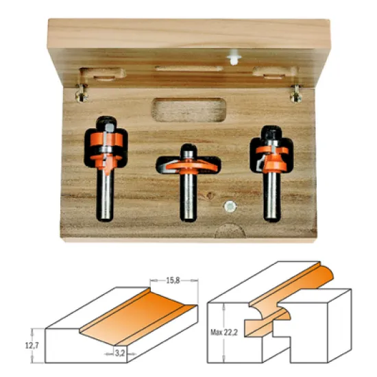 Фрезер CMT за дърво профилен комплект ф 8 мм, 3 бр., 800.524-900.024