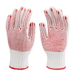 Ръкавици Eurotechnique плетени с PVC пъпки памук/полиестер размер 7, бяло и червено, 4350