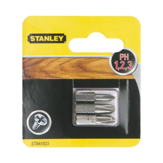 Накрайник бит Stanley комплект PH 3 бр., 1, 2 и 3 мм, 1/4, 25 мм, STA61023