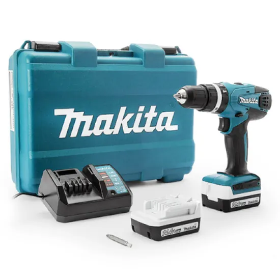 Акумулаторна бормашина Makita ударна  с 2 батерии и зарядно, 14.4 V, 1.5 Ah, 30 Nm, 0-1400 об./мин, 0.8-10 мм, HP347DWE