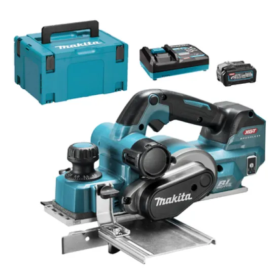 Ренде Makita акумулаторно   с 2 батерии и зарядно, 40 V, 4 Ah, 82 мм, 0-4 мм KP001GM201