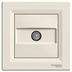 Розетка Schneider Electric за кабелна телевизия краен с механизъм и монтажна рамка скрит монтаж, 20 IP, крем, Asfora