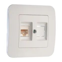 Розетка Makel за компютърна мрежа единичен с механизъм и монтажна рамка скрит монтаж, 20 IP, бял, Lillium Natural