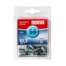 Гайка Novus нит стоманена ф 6 мм, 10 бр., M4x10.5 мм Гайка Novus нит стоманена ф 6 мм, 10 бр., M4x10.5 мм