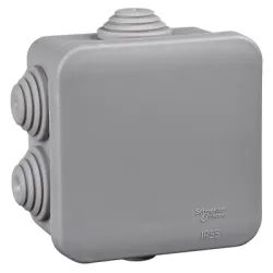 Кутия Schneider Electric разклонителна PVC за открит монтаж, противовлажна 95x95x48 мм, открит монтаж, сива, 55 IP, Mureva Кутия Schneider Electric разклонителна PVC за открит монтаж, противовлажна 95x95x48 мм, открит монтаж, сива, 55 IP, Mureva