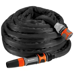 Маркуч Gardena градински за поливане комплект с фитинги 13 мм, нагнетателен, 35 bar, текстил, 15 м, черен, Liano Маркуч Gardena градински за поливане комплект с фитинги 13 мм, нагнетателен, 35 bar, текстил, 15 м, черен, Liano