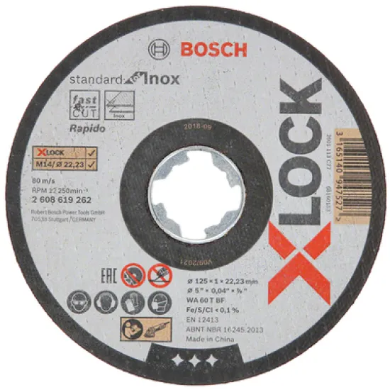 Диск Bosch карбофлексен за рязане на неръждаема стомана 125х22.23х1 мм, X-lock, WA 60 T BF, Standard for Inox