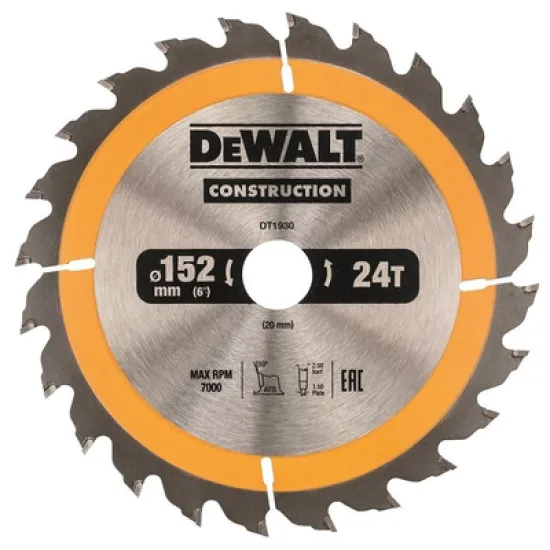 Диск DeWALT метален HM за рязане на дърво 152x20x2.4 мм, 24 z, Construction