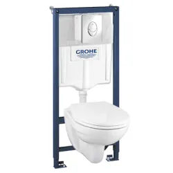 Структура Grohe за тоалетна за вграждане с крепежи, бутон и конзолна тоалетна, Solido Perfect