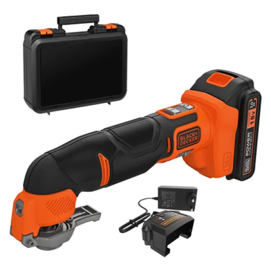 Осцилатор многофункционален Black & Decker акумулаторен   с 2 батерии и зарядно, 18 V, 2 Ah, 8000-18 000 вибр./мин BDCOS18D1K