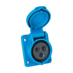 Контакт Elmark модулен монофазен панелен монтаж, 16 A, 200-250 V, 2P+E, 44 IP, син, HT Контакт Elmark модулен монофазен панелен монтаж, 16 A, 200-250 V, 2P+E, 44 IP, син, HT