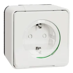 Контакт Schneider Electric електрически единичен противовлажен с капак открит монтаж, 16 A, 2P+E с капаци, 55 IP, бял, Mureva Styl Контакт Schneider Electric електрически единичен противовлажен с капак открит монтаж, 16 A, 2P+E с капаци, 55 IP, бял, Mureva Styl