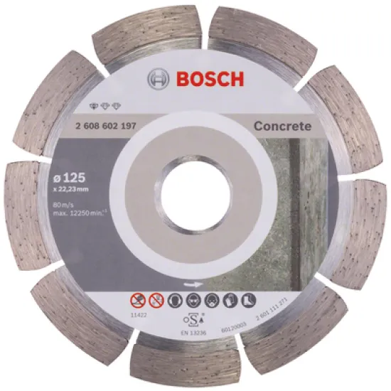 Диск Bosch диамантен за сухо рязане на тухли, бетон и керемиди 125x22.23x1.6 мм, 7 мм, Standard for Concrete