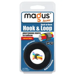 Лента Magus велкро за кабели 20 мм, 1 м, черна, Back To Back