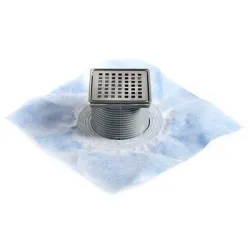 Сифон Akvo подов със странично оттичане пластмасов, с клапа и текстилна мембрана 100х100 мм, ф 50 мм, квадратна решетка Сифон Akvo подов със странично оттичане пластмасов, с клапа и текстилна мембрана 100х100 мм, ф 50 мм, квадратна решетка