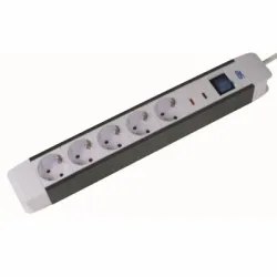 Разклонител as - Schwabe електрически с ключ и защита 5 гнезда, 1.5 м, ШВПС-В, бял