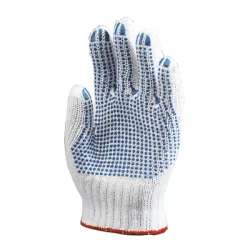 Ръкавици Eurotechnique плетени с PVC пъпки памук/полиестер размер 9, бяло и синьо, 4349
