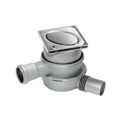 Сифон Kessel подов със странично оттичане пластмасов, с воден затвор 130х130 мм, ф 50 мм, квадратна решетка, Giro