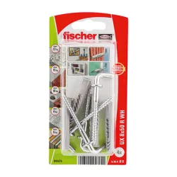 Дюбел Fischer пластмасов многоцелеви комплект с Г-образна кука, 4 бр./блистер ф 8x50 мм, UX R WH K NV Дюбел Fischer пластмасов многоцелеви комплект с Г-образна кука, 4 бр./блистер ф 8x50 мм, UX R WH K NV
