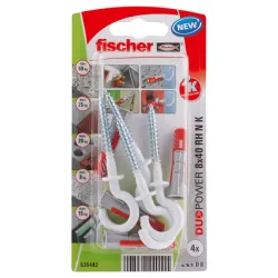 Дюбел Fischer пластмасов многоцелеви комплект с отворена кука, 4 бр./блистер ф 8x40 мм, Duopower RH N K NV Дюбел Fischer пластмасов многоцелеви комплект с отворена кука, 4 бр./блистер ф 8x40 мм, Duopower RH N K NV