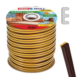 Лента Tesa уплътнителна за дограма, E-образна гума, 9 мм, 100 м, кафява, Тesamoll Лента Tesa уплътнителна за дограма, E-образна гума, 9 мм, 100 м, кафява, Тesamoll