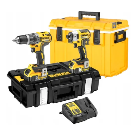 Комплект DeWALT акумулаторни инструменти  с 2 батерии и зарядно, DCD796, DCF887, 18 V, 5 Ah, DCK266P2C