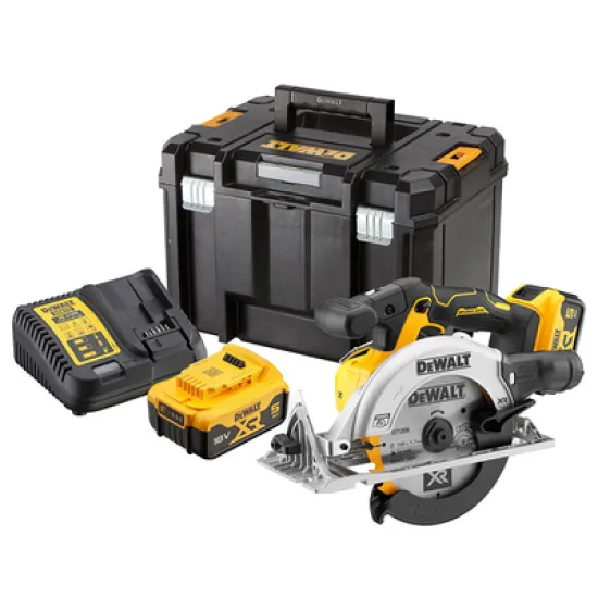 Акумулаторен ръчен циркуляр DeWALT    с 2 батерии и зарядно, 18 V, 5 Ah, ф 165 мм, 4950 об./мин DCS565P2