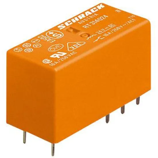 Реле Schrack Technik миниатюрно за печатни платки 8 A, 2 C/O, DC, 24 V, RT