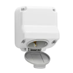 Контакт Atra електрически единичен противовлажен с капак открит монтаж, 16 A, 44 IP, бял, Aqua 1