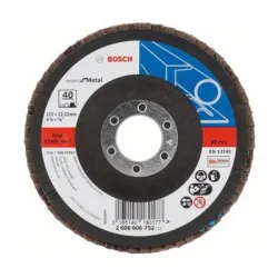 Диск Bosch ламелен от шкурка за шлайфане на метал 125x22.23 мм, P40, конусен, Expert for Metal X551 Диск Bosch ламелен от шкурка за шлайфане на метал 125x22.23 мм, P40, конусен, Expert for Metal X551