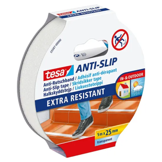 Лента Tesa антиплъзгаща за стълби  25 мм, 5 м, бял, Anti-Slip