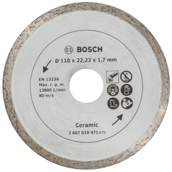 Диск Bosch диамантен за сухо рязане на керамични плочки 110x22.23x1.7 мм, 7.5 мм, Ceramic