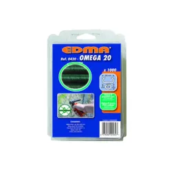 Скоби Edma за клещи за връзване на огради галванизирани, със зелено PVC покритие 1000 бр., ф 2х20 мм, Omega 20 Скоби Edma за клещи за връзване на огради галванизирани, със зелено PVC покритие 1000 бр., ф 2х20 мм, Omega 20