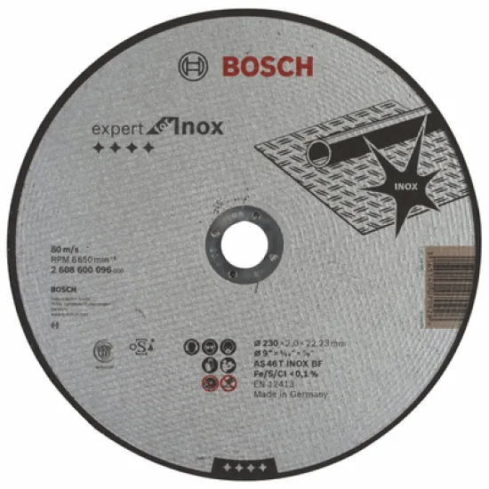 Диск Bosch карбофлексен за рязане на неръждаема стомана 230х22.23х2 мм, AS46 T Inox-BF, Expert for Inox