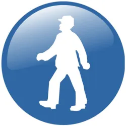 Знак Totem лепенка задължителен Пешеходците трябва да използват този маршрут ф 150 мм Знак Totem лепенка задължителен Пешеходците трябва да използват този маршрут ф 150 мм