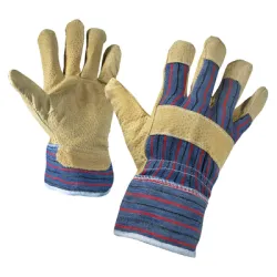 Ръкавици Eurotechnique докерски от свински велур и плат размер 10, раирани, 205