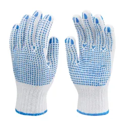 Ръкавици Eurotechnique плетени с PVC пъпки памук/полиестер размер 9, бяло и синьо, 4355