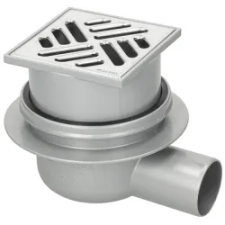Сифон Kessel подов със странично оттичане пластмасов, с воден затвор 100х100 мм, ф 50 мм, квадратна решетка, Classic