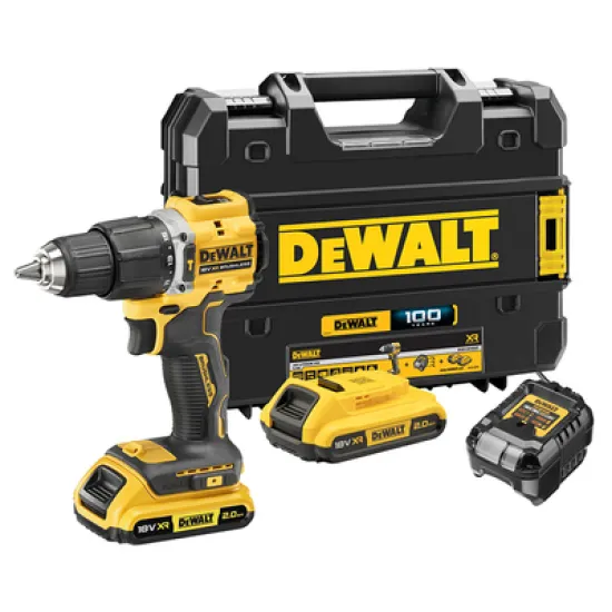 Акумулаторна ударна бормашина DeWALT  с 2 батерии и зарядно, 18 V, 2 Ah, 68 Nm, 0-450/0-1650 об./мин, 1.5-13 мм, DCD100YD2T