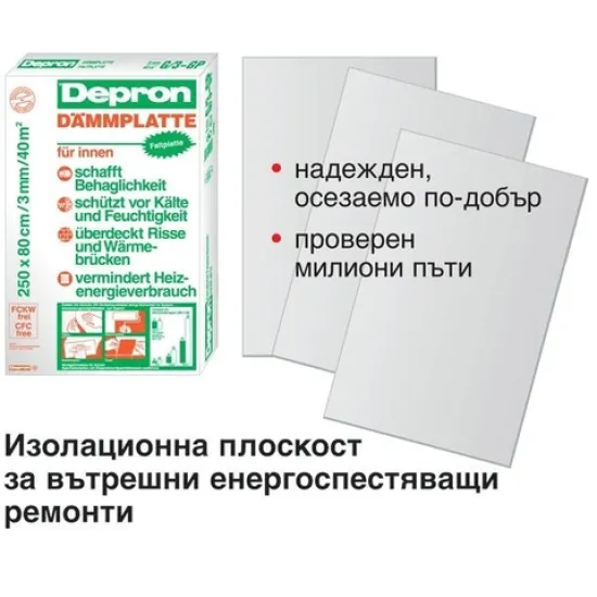 XPS Depron за стенна изолация вътрешно приложение 9x800x1250 мм, Dammplatte