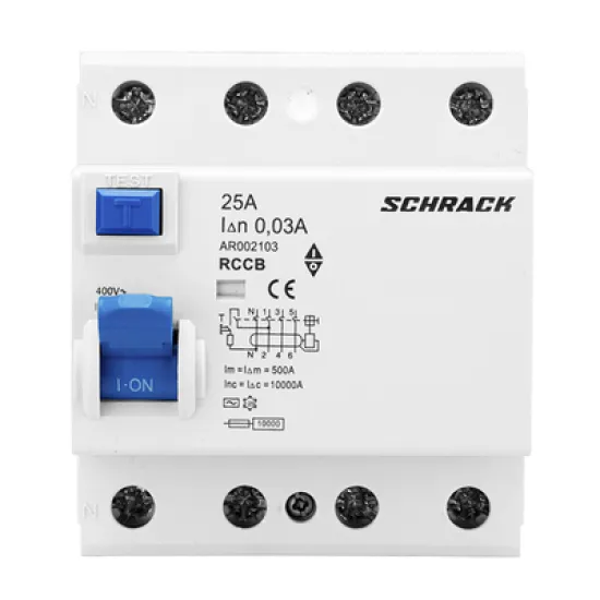 Дефектнотокова защита Schrack Technik 4P тип AC 25 A, 30 mA, 10 kA, Amparo