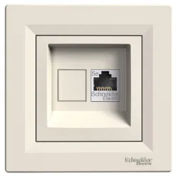 Розетка Schneider Electric за компютърна мрежа единичен с механизъм и монтажна рамка скрит монтаж, 20 IP, крем, Asfora Розетка Schneider Electric за компютърна мрежа единичен с механизъм и монтажна рамка скрит монтаж, 20 IP, крем, Asfora