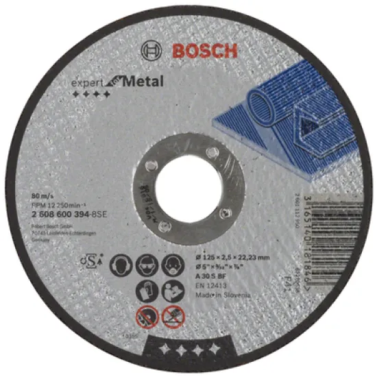 Диск Bosch карбофлексен за рязане на метал 125х22.23х2.5 мм, A30 S BF, прав, Expert for Metal