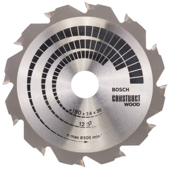 Диск Bosch метален HM за рязане на дърво 180x30x2.6 мм, 12 z, Construct Wood