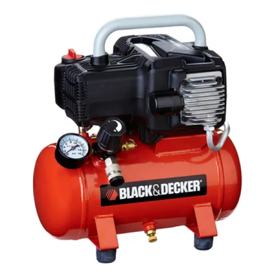 Компресор Black & Decker с електродвигател безмаслен 8 bar, 1.5 к.с., 6 л, 180 л/мин, BD195/6 NK