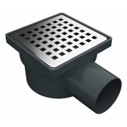 Сифон Akvo подов със странично оттичане пластмасов, с клапа 100х100 мм, ф 50 мм, квадратна решетка Сифон Akvo подов със странично оттичане пластмасов, с клапа 100х100 мм, ф 50 мм, квадратна решетка