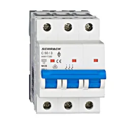 Прекъсвач Schrack Technik автоматичен триполюсен за DIN шина 50 A, 400 V, 6 kA, крива C, 3P, Amparo Прекъсвач Schrack Technik автоматичен триполюсен за DIN шина 50 A, 400 V, 6 kA, крива C, 3P, Amparo